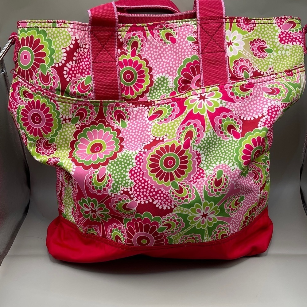 Hadaki Floral Pink and Green Tote Bag by Hadaki Nylon Comes with Shoulder Strap